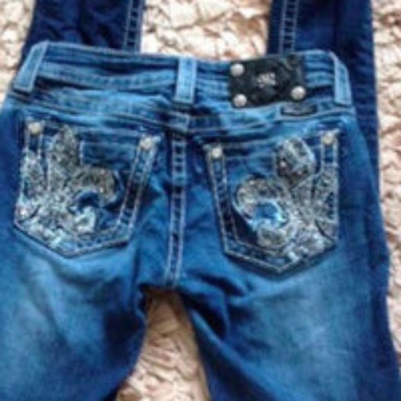 Miss Me Blue Skinny Jeans with Rhinestone Embellishments - Picture 7 of 8